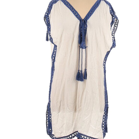 Surf Gypsy  Swimsuit cover up Blue trim on white sleeveless  Size M - Picture 1 of 5